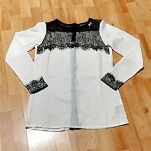 Venus Top Sheer Black Lace on White  Blouse